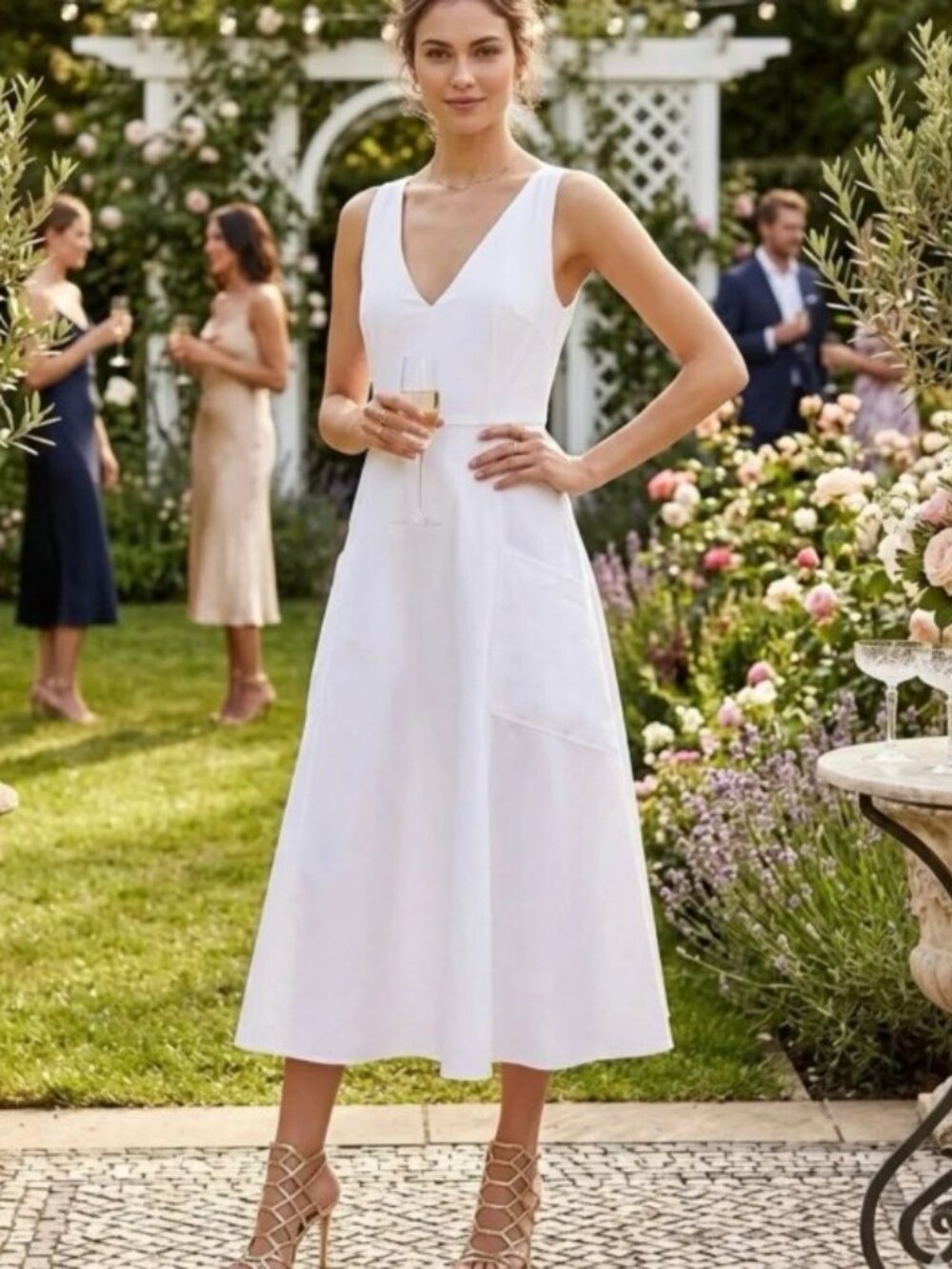 Vince Relaxed Sleeveless Linen Blend Midi Dress White XS NWT